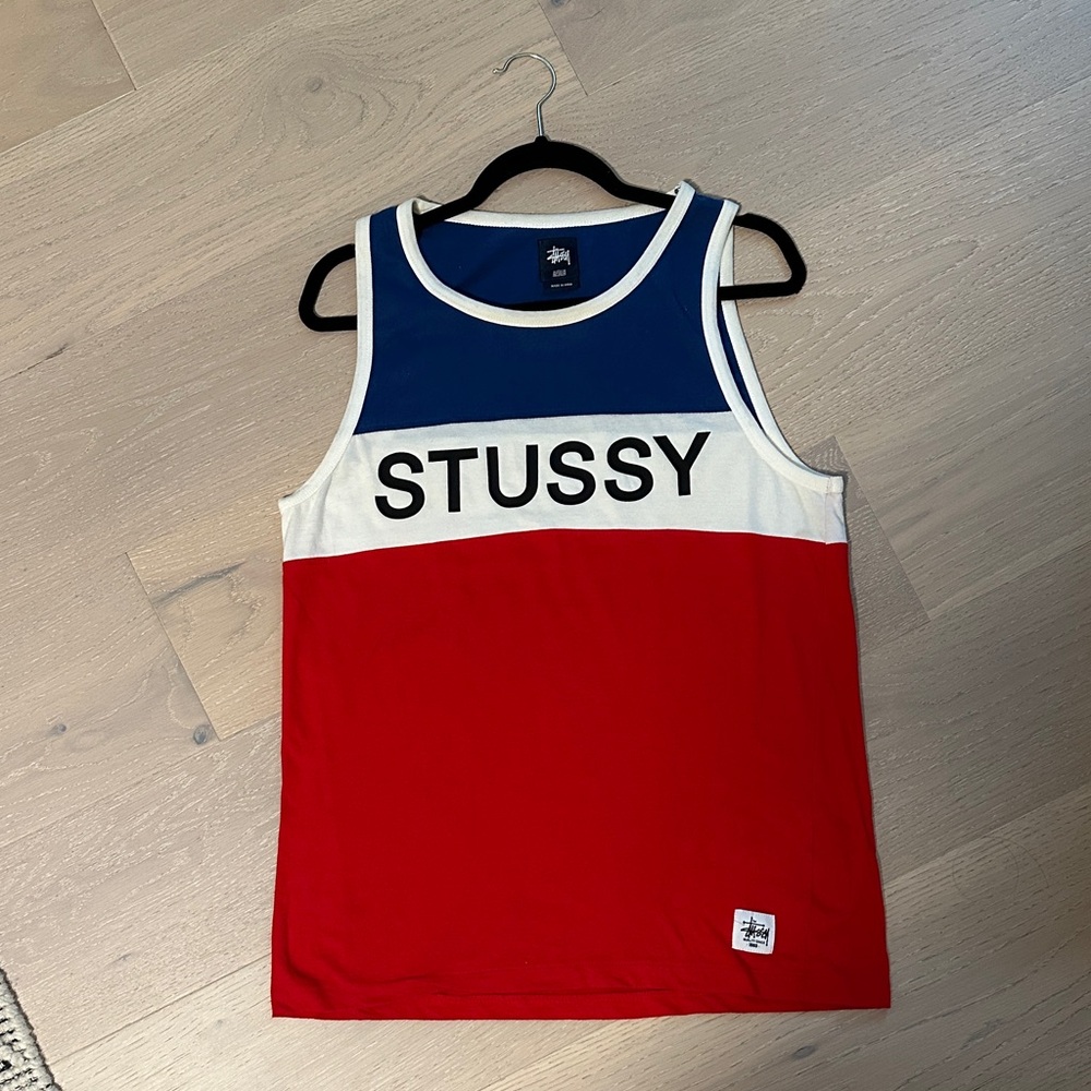 Ultra Rare and Vintage Stussy Tri-Color Tank Top in Red, Blue, and White size M